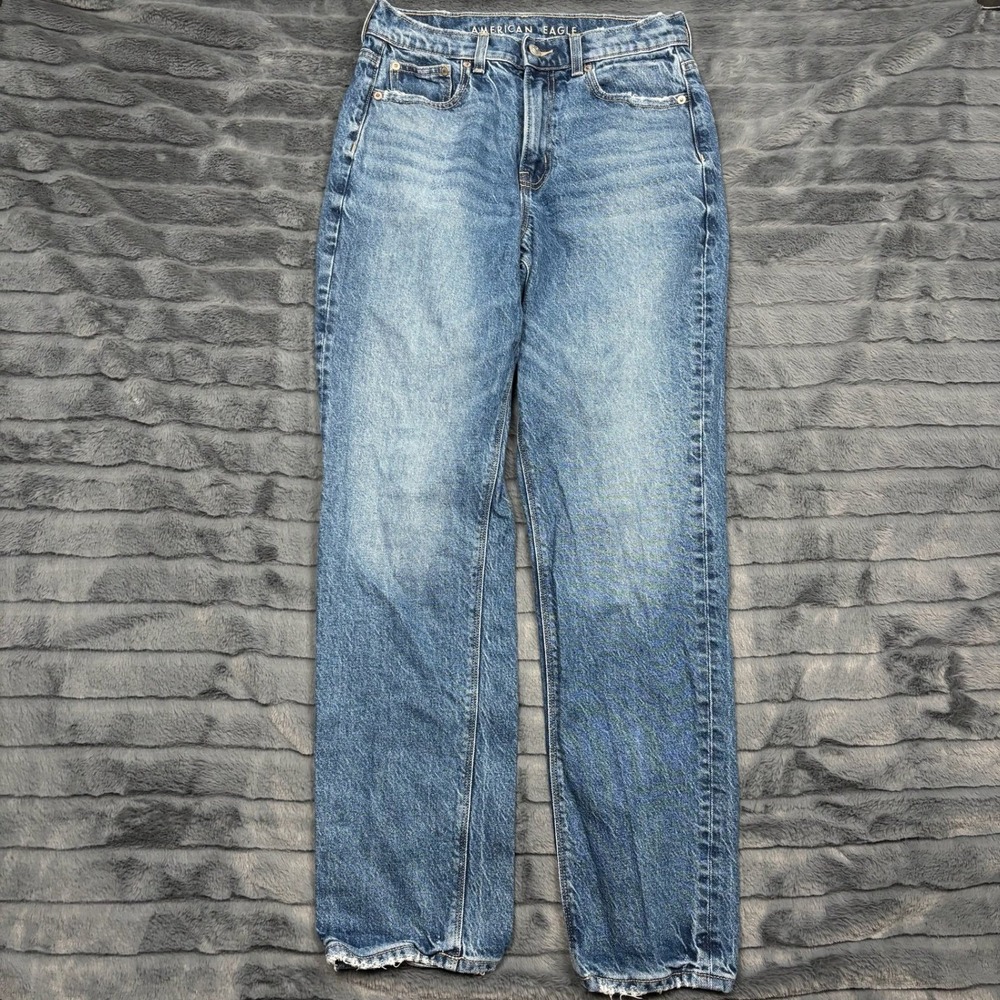 American Eagle Mom Jeans Womens 4 Regular Blue Stretch High Rise Straight Leg